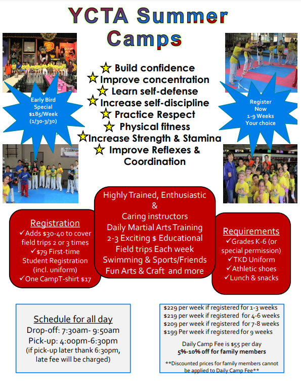 Summer Camp Schedule Yi Champions Taekwondo Academy